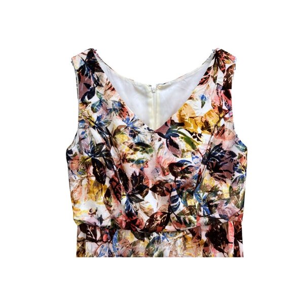 Y2K Burnout Velvet Fall Leaves Dress M V Neck Babydoll Neutral HOCO Formal - Picture 3 of 5